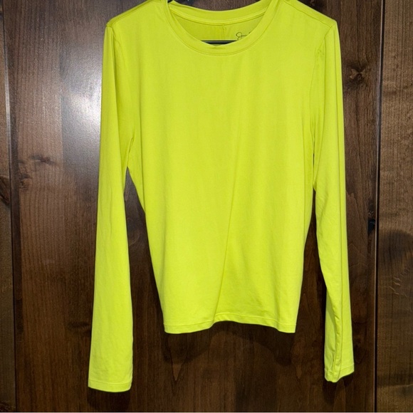 Neon yellow Jessica Simpson Active long sleeve athletic tie back hole detail L - Picture 3 of 5
